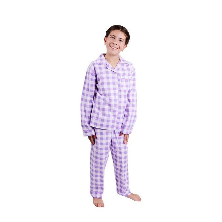 ---Flannel PJ Set, Lavender Gingham, Size 12