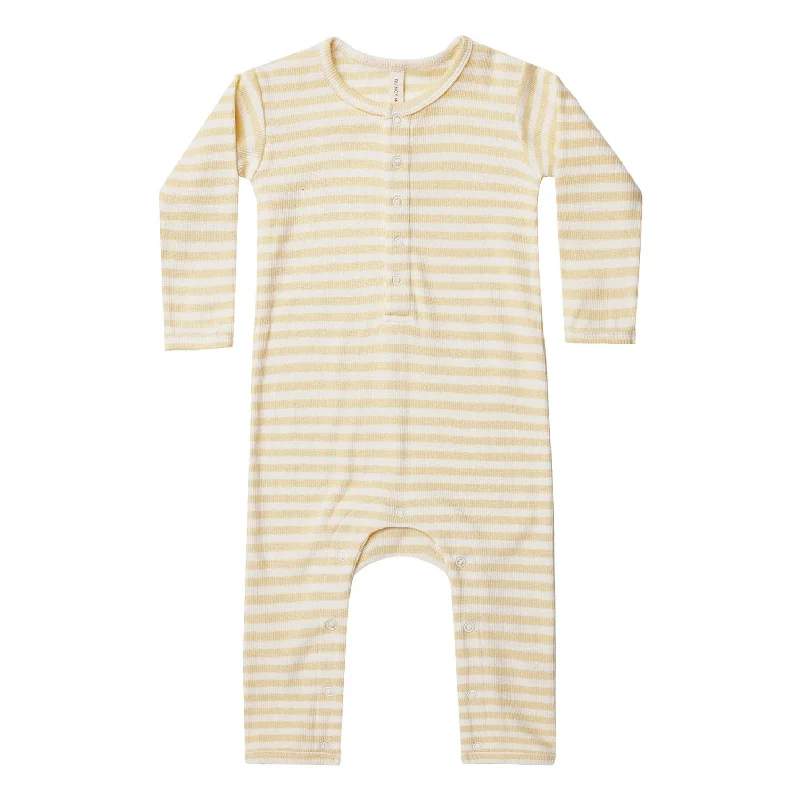 ---Quincy Mae Yellow Stripe Ribbed Baby Jumpsuit