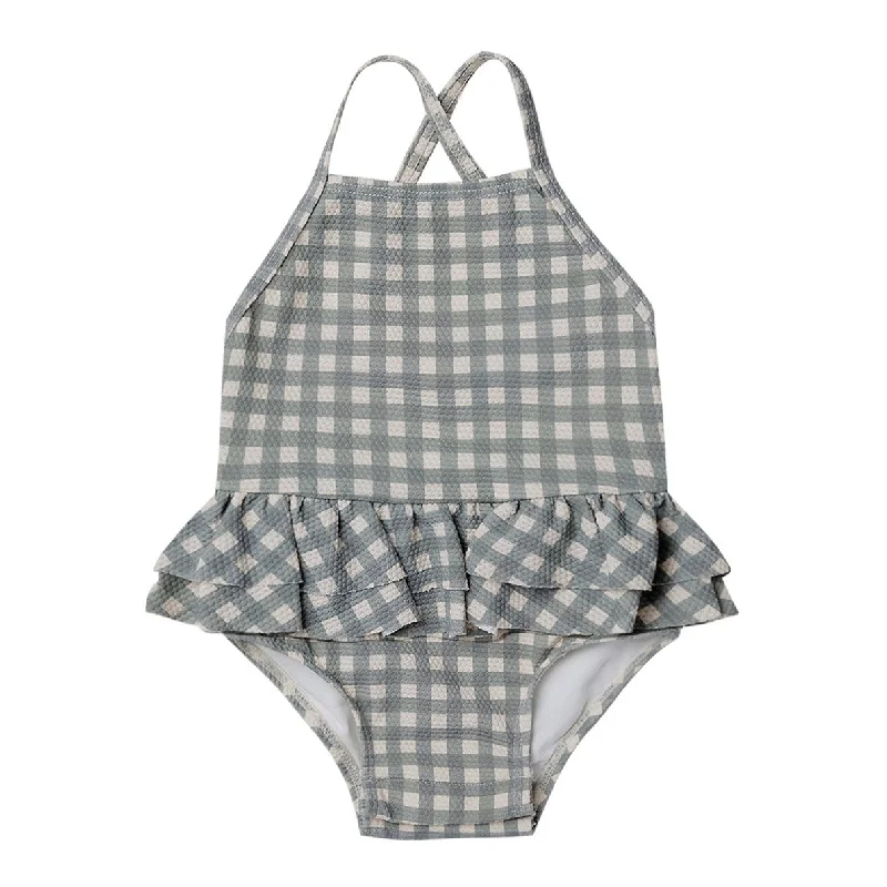 - ​​Pet toys under    yuanQuincy Mae Sea Green Gingham Ruffled One-Piece Swimsuit