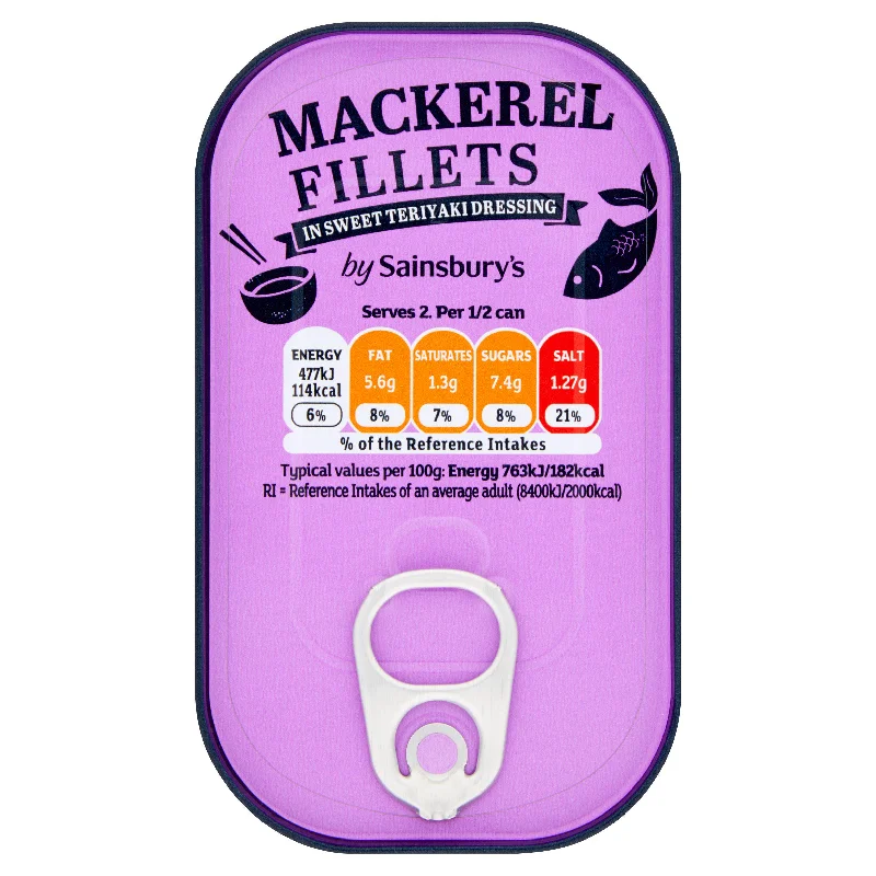  -Splash-proof food bowl AND Anti-choking slow food bowlSainsbury's Mackerel Fillets in Sweets Teriyaki Dressing 125g