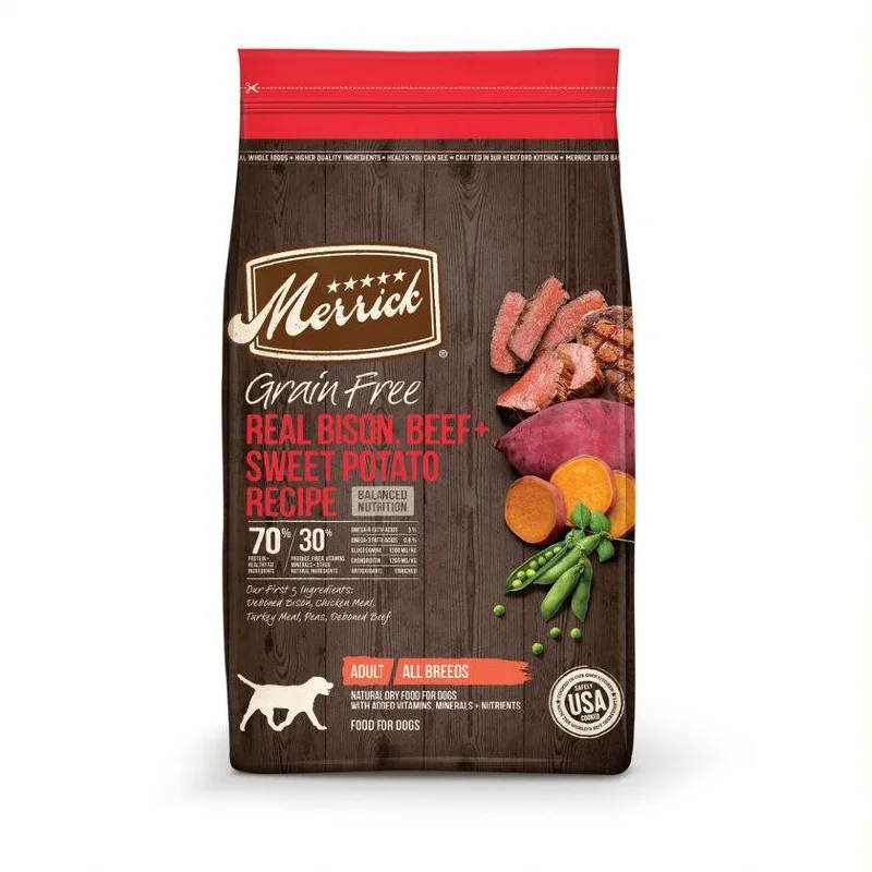 - ​​Pet toys under    yuanMerrick Grain Free Bison, Beef and Sweet Potato Dry Dog Food