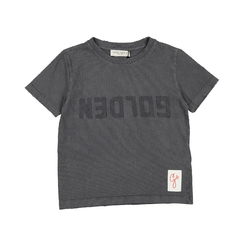 ---Golden Goose Anthracite Distressed Logo Tee