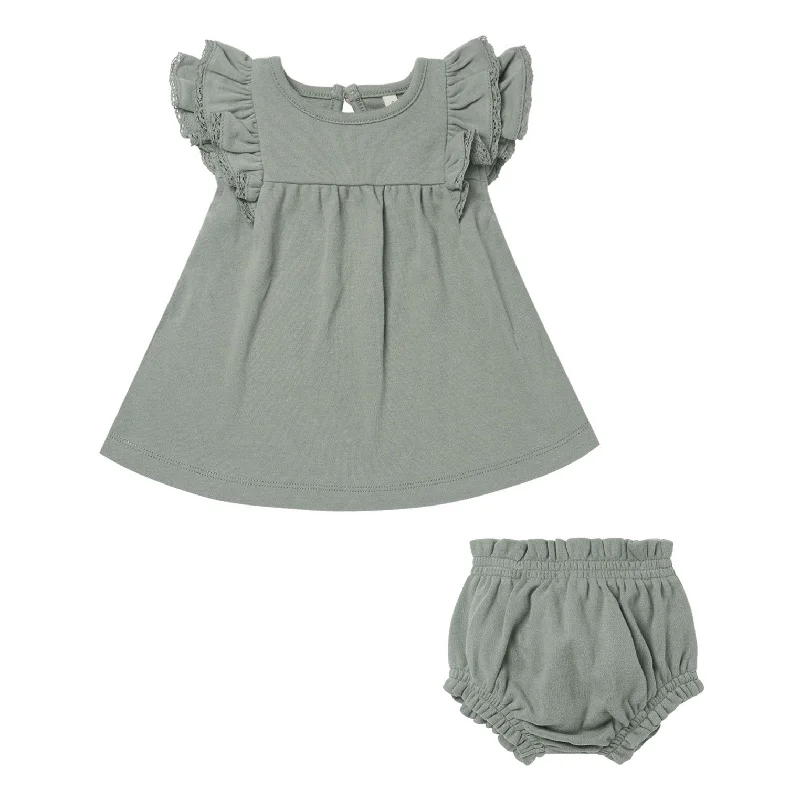 - Organic cotton dog bibsQuincy Mae Sea Green Flutter Dress + Bloomer