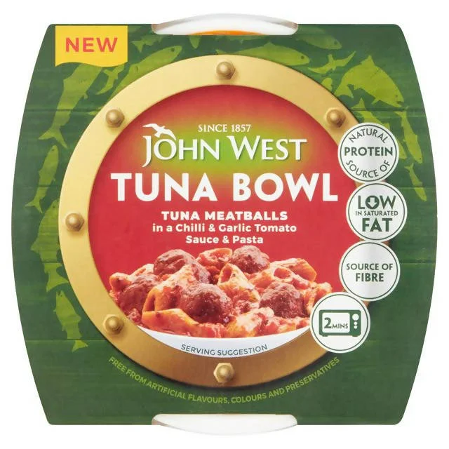 - Summer pet ice matJohn West Tuna Bowl Tuna Meatballs in a Chilli & Garlic Tomato Sauce & Pasta 220g