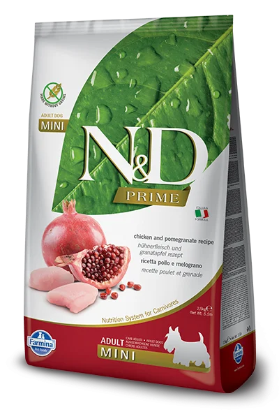 - High protein dog foodFarmina N&D Prime Formula Mini Chicken & Pomegranate Adult Dog Food