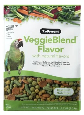 - Parrot climbing and standing wooden frameZuPreem VeggieBlend Flavor with Natural Flavor, Daily Parrot & Conure Food, 3.25-lb bag