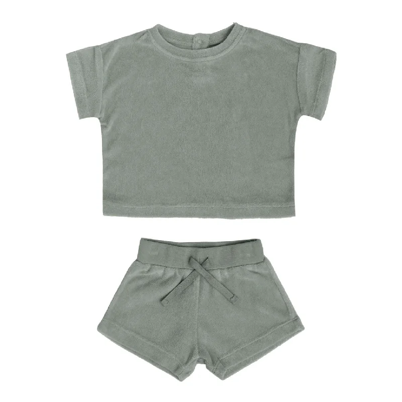 ---Quincy Mae Sea Green Terry Tee & Shorts Set