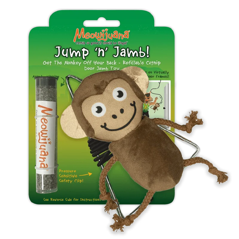 - Remote interactive pet feederMeowijuana Jump 'n' Jamb Monkey Cat Toy