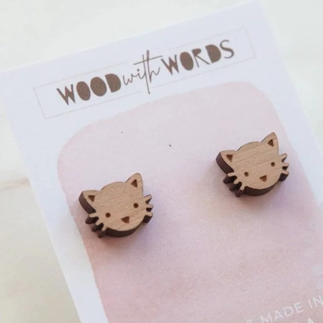    - Outdoor cat food  Wood With Words: Wooden Stud Earrings Cat Pet