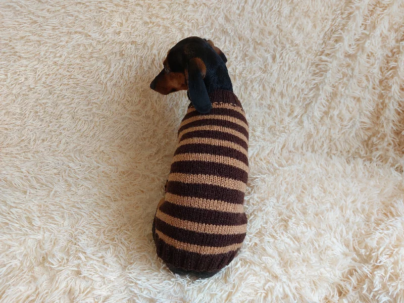 Pet walking leash setHandmade striped knitted sweater for dog, clothes for dachshund, sweater for dog