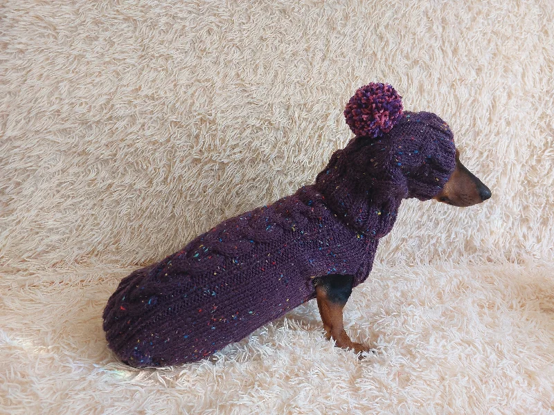 Pet Christmas clothesAlpaca wool costume with classic arana sweater and hat for dachshund or small dog, winter set sweater and hat for dogs