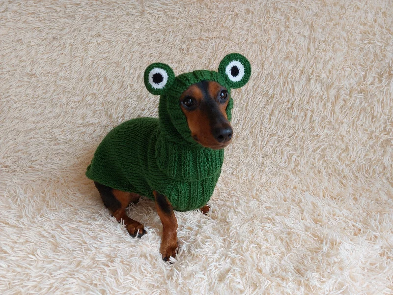 Classification by material or design:Pet Frog Costume - Halloween Costume Frog Sweater and Hat - Dachshund Frog Set for Dog Photo Shoot-Halloween dog costume for small dog Frog